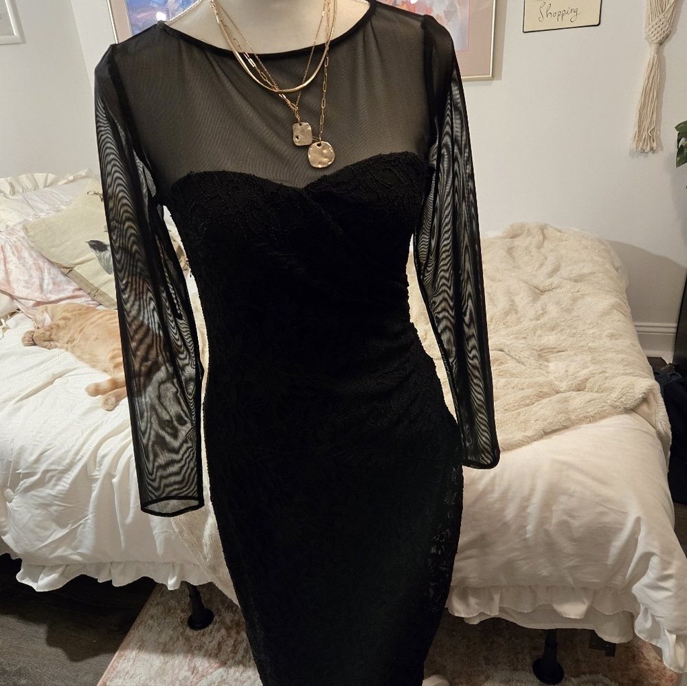 Ralph Lauren Black Long Sleeve Lace W/ Mesh Dress
